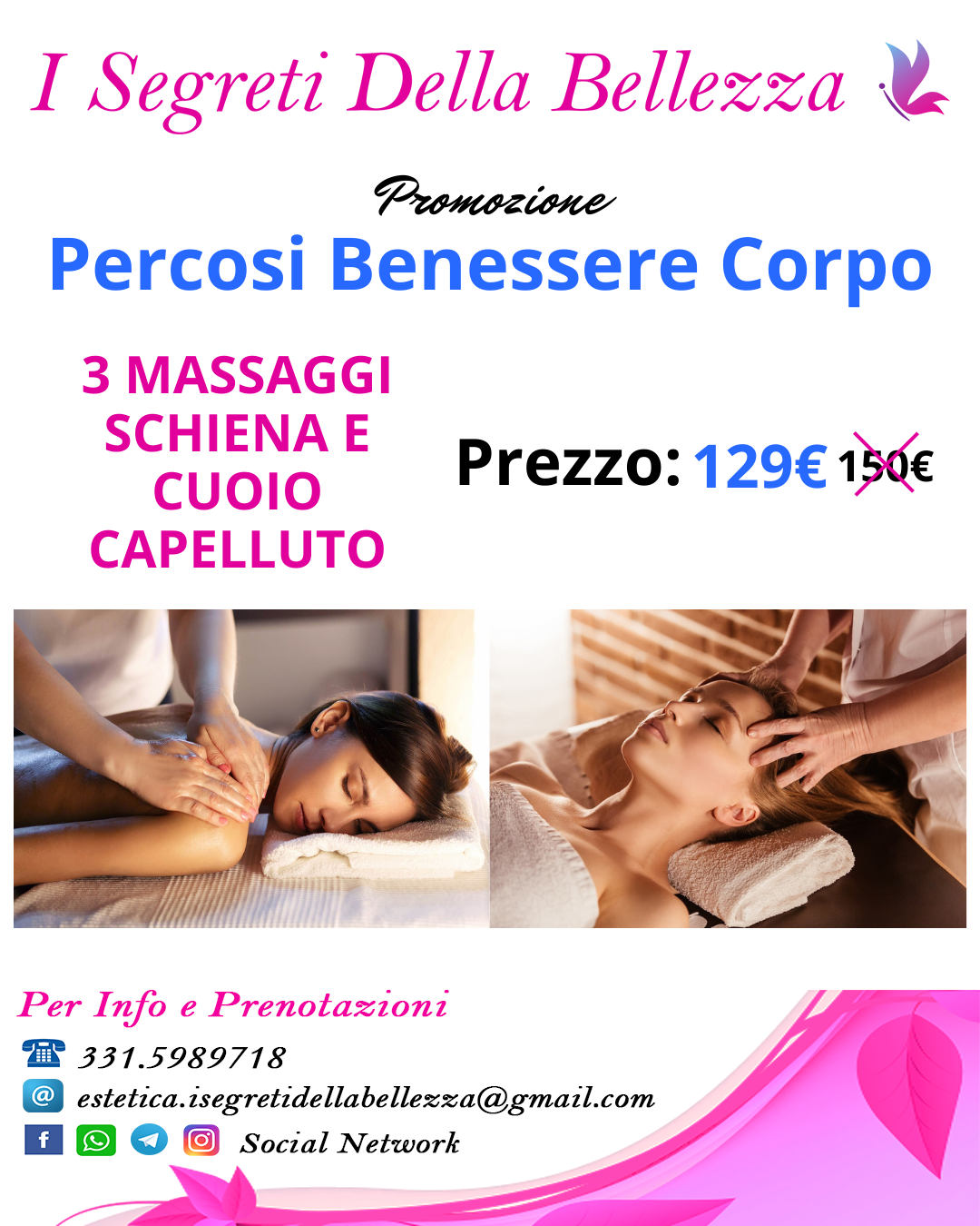 Promozione 3 massaggi schiena e cuoio capelluto